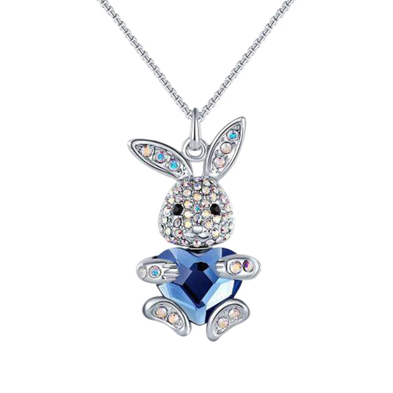 Collier Lapin tenant un coeur, bijou en alliage plaqué argent 925 et zircons naturels