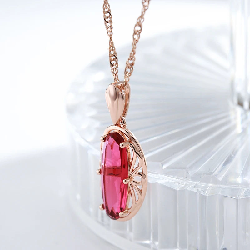 Collier Zircon rose foncé, bijou en plaqué or rose