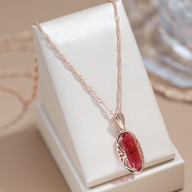 Collier Zircon rose foncé, bijou en plaqué or rose