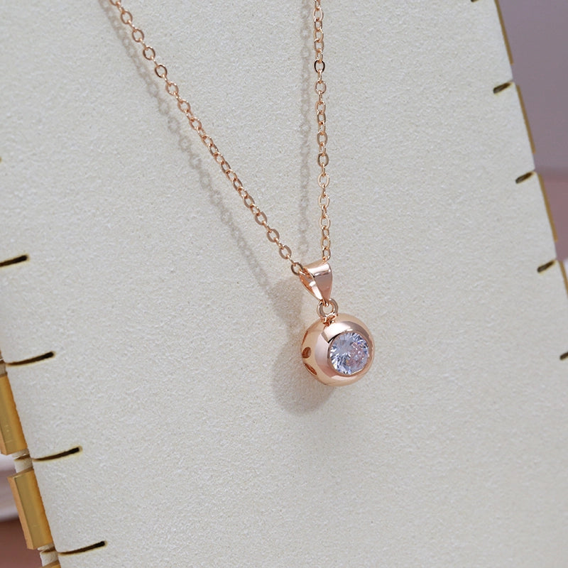 Collier boule zircon blanc, bijou en plaqué or rose et en zircon naturel