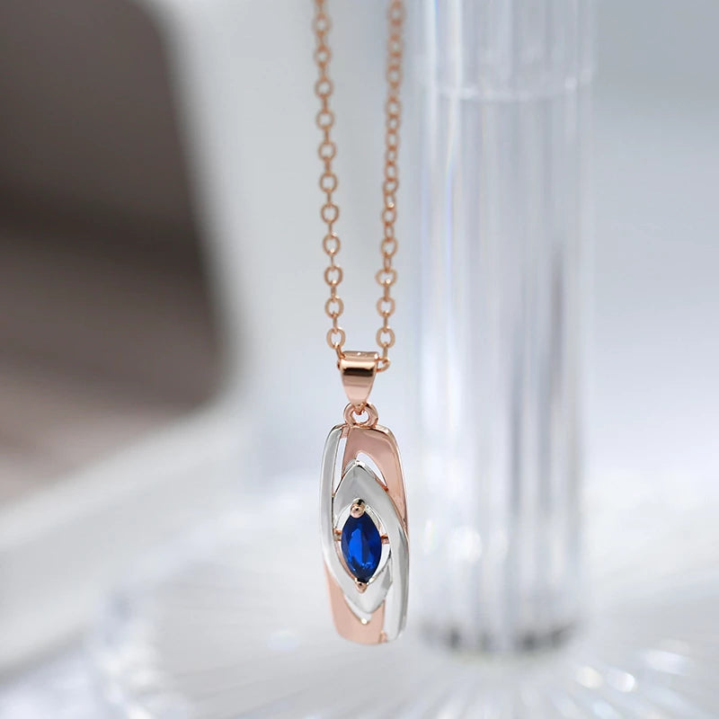 Collier Zircon bleu, bijou en alliage plaqué or 585 (14 carats) et en zircon naturel