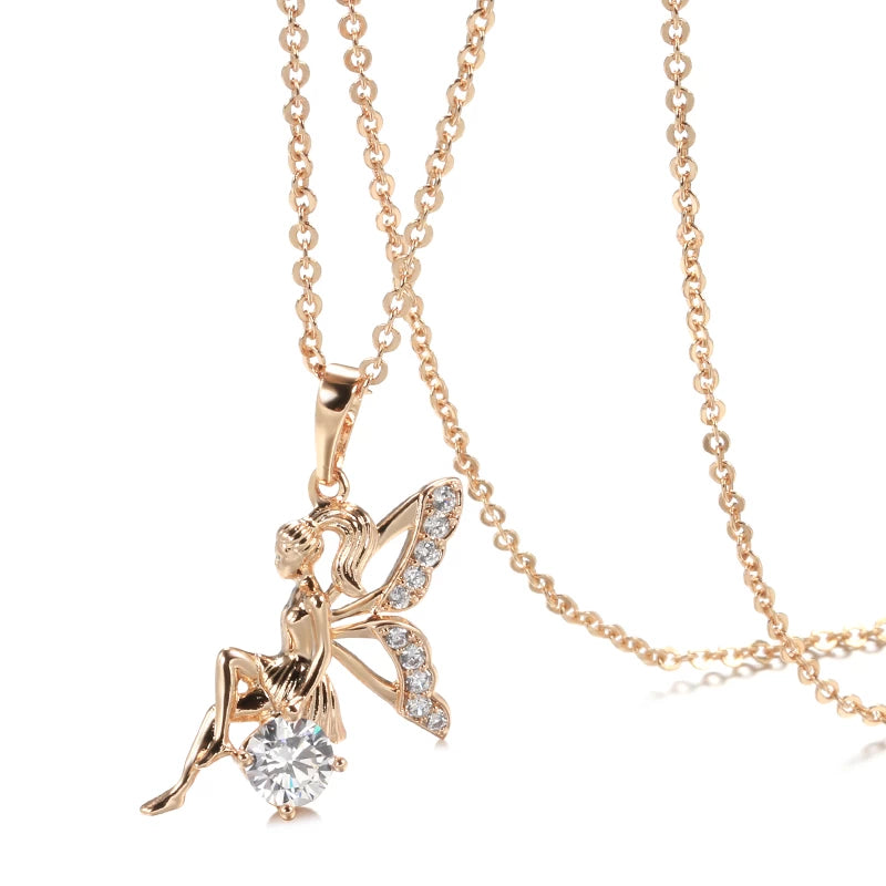 Collier Fée Zircons, bijou en alliage plaqué or 585 (14 carats) et en zircons naturels