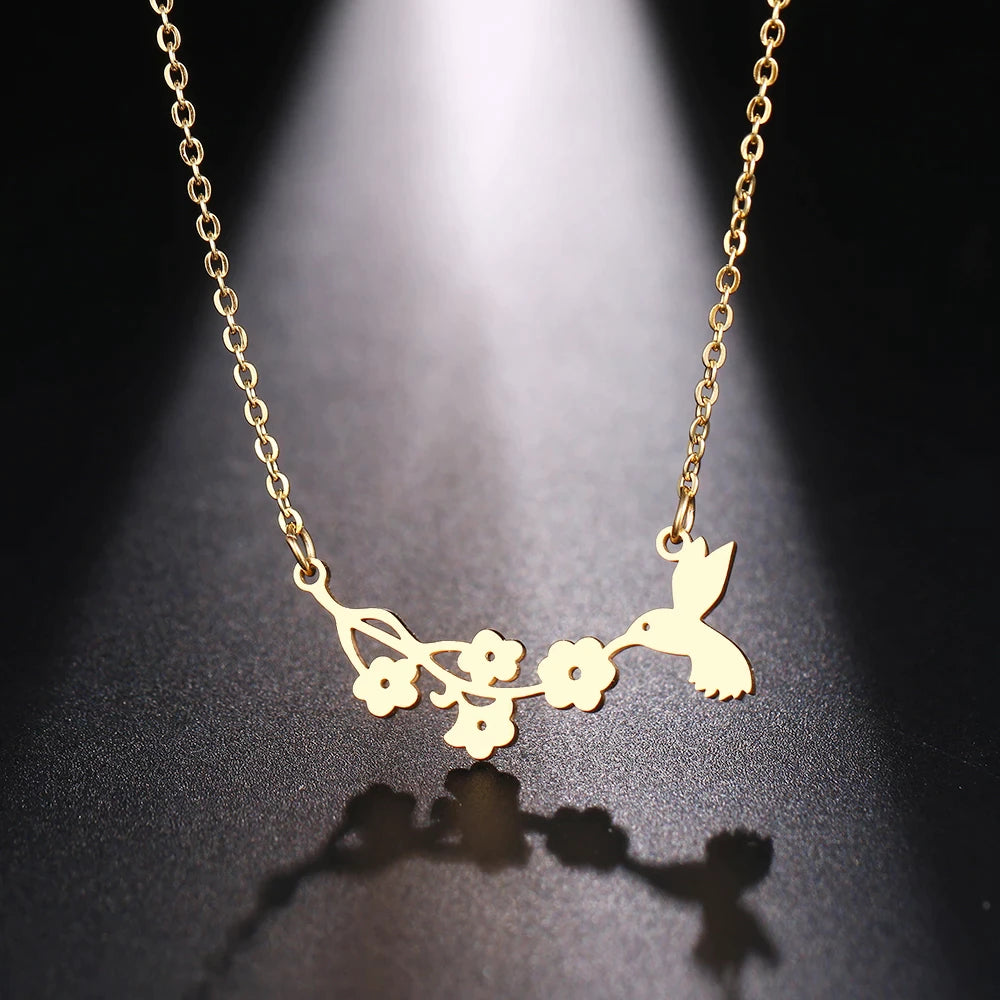 Collier Colibri, bijou en acier inoxydable doré