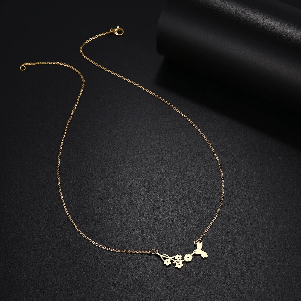 Collier Colibri, bijou en acier inoxydable doré