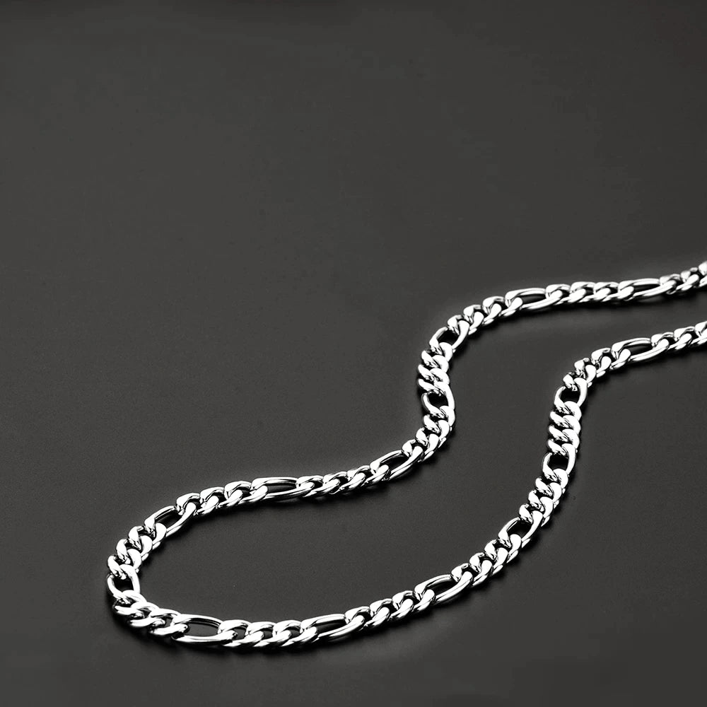Collier pour hommes à maille figaro, bijou en acier inoxydable argenté