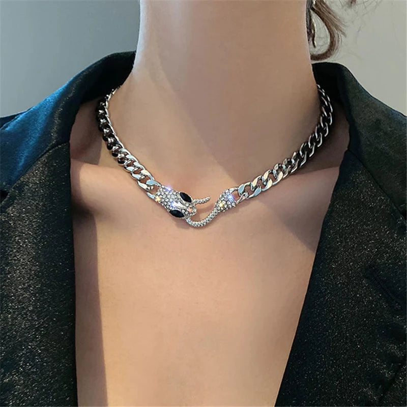 Collier Serpent, ras-du-cou, bijou en acier inoxydable argenté