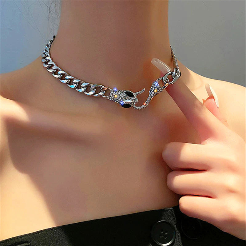 Collier Serpent, ras-du-cou, bijou en acier inoxydable argenté
