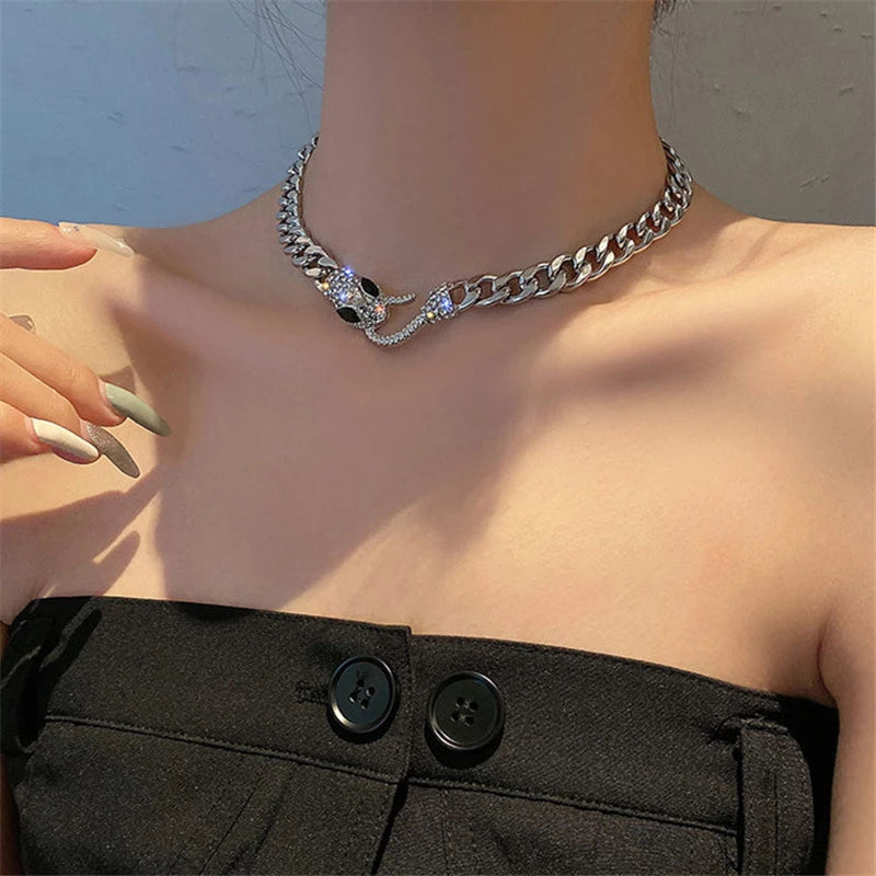Collier Serpent, ras-du-cou, bijou en acier inoxydable argenté