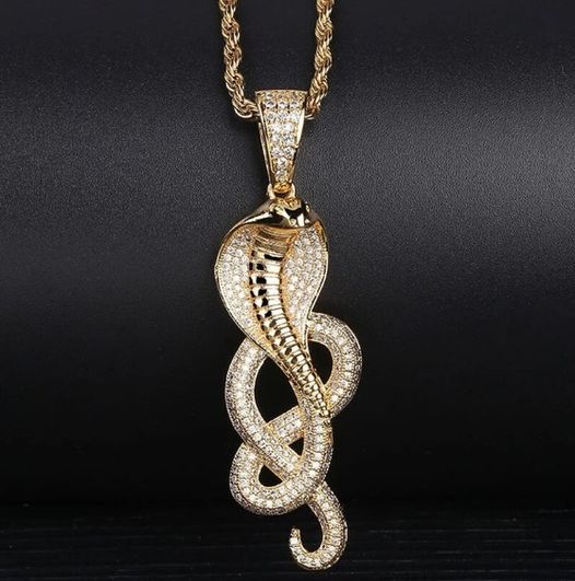 Collier Cobra, bijou en alliage plaqué or 585 (14 ct) et zircons naturels