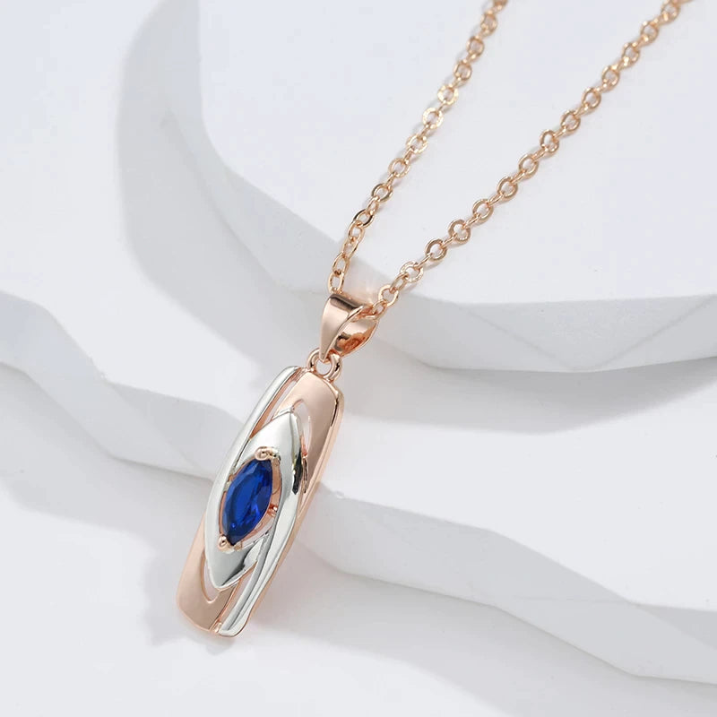 Collier Zircon bleu, bijou en alliage plaqué or 585 (14 carats) et en zircon naturel