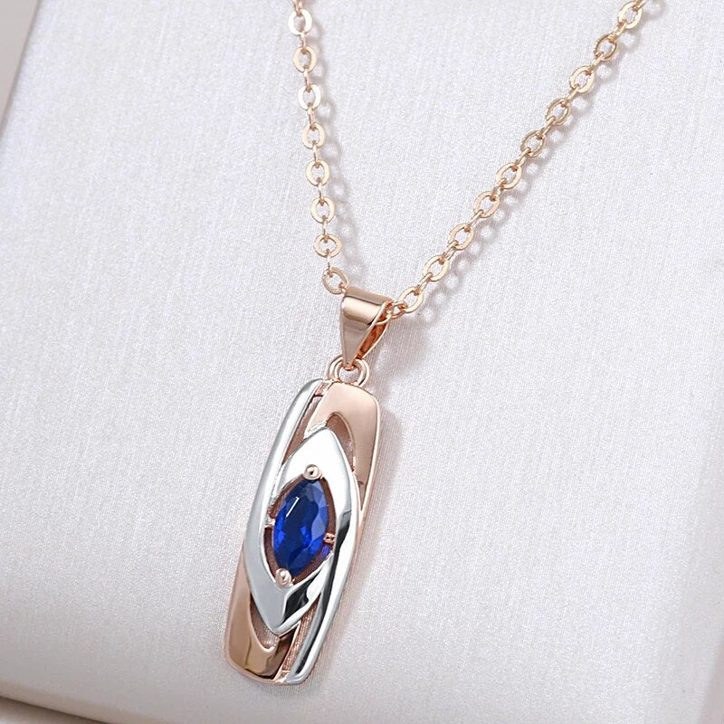 Collier Zircon bleu, bijou en alliage plaqué or 585 (14 carats) et en zircon naturel