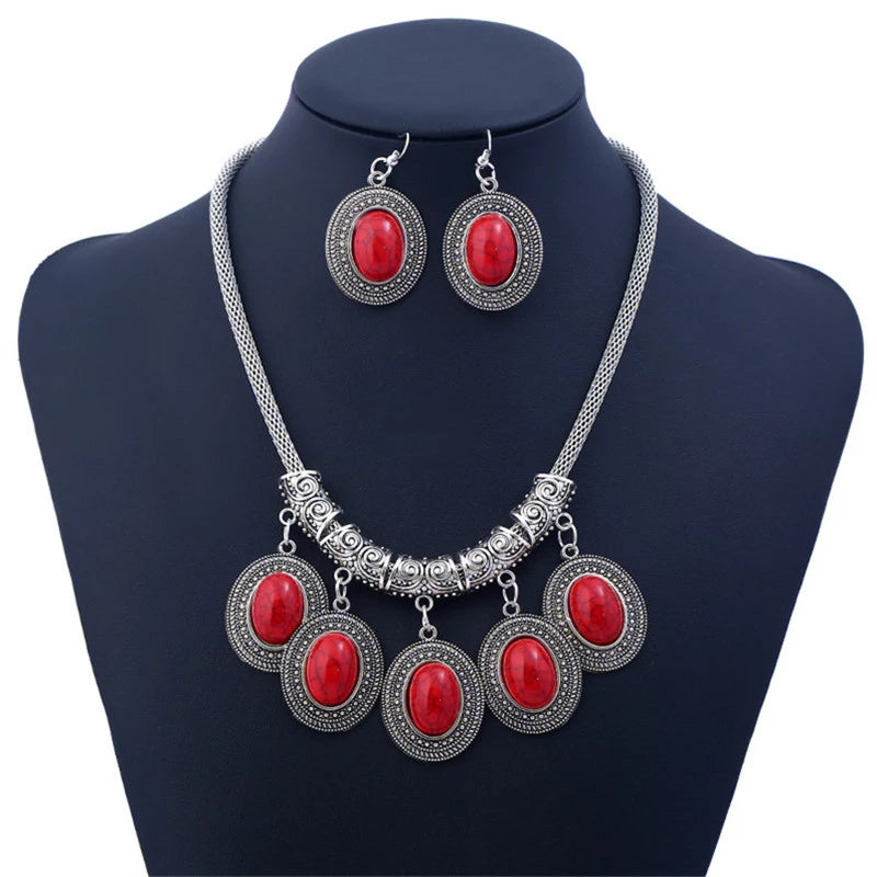 Parure de bijoux bohème chic en Jaspe rouge, bijoux en pierre naturelle