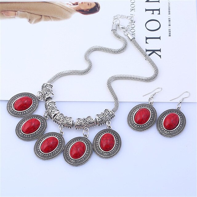 Parure de bijoux bohème Jaspe rouge, bijoux en pierre naturelle