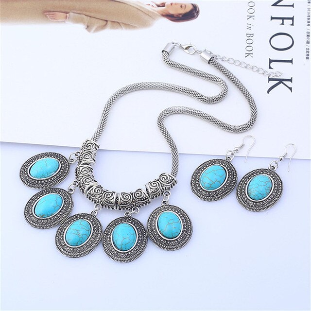 Parure de bijoux en Opale de corail turquoise, bijoux en pierre naturelle