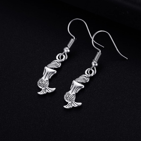 Boucles d'oreilles Sirène, bijou en acier inoxydable argenté