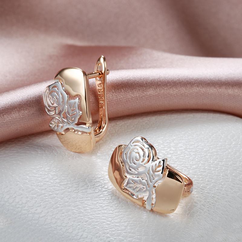Boucles d'oreilles roses, bijou en plaqué or rose et or blanc 585 (14 carats)