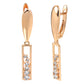 Boucles d'oreilles pendantes design rectangulaire, bijou en plaqué or rose 585 (14 carats) et en zircons naturels