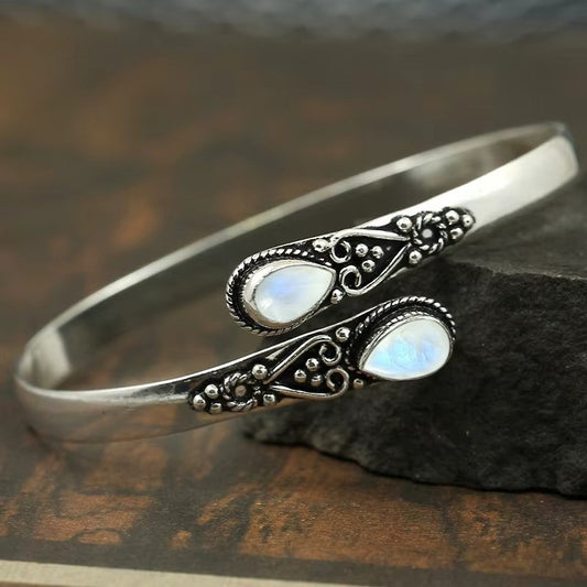 Bracelet bangle ouvert en pierre naturelle agate blanche