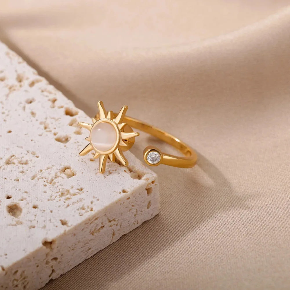 Bague Soleil, bijou en acier inoxydable et en pierre naturelle