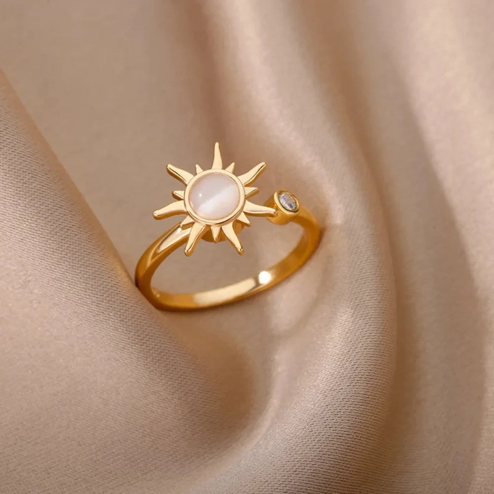 Bague Soleil, bijou en acier inoxydable et en pierre naturelle