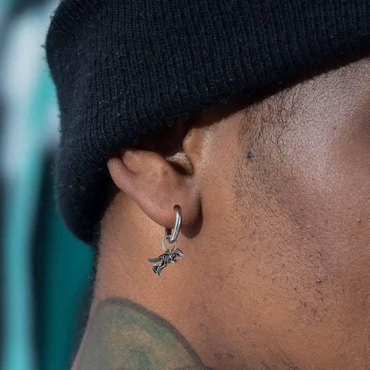 Boucle d'oreilles minimaliste pour hommes, Squelette de dinosaure, bijou en alliage plaqué argent