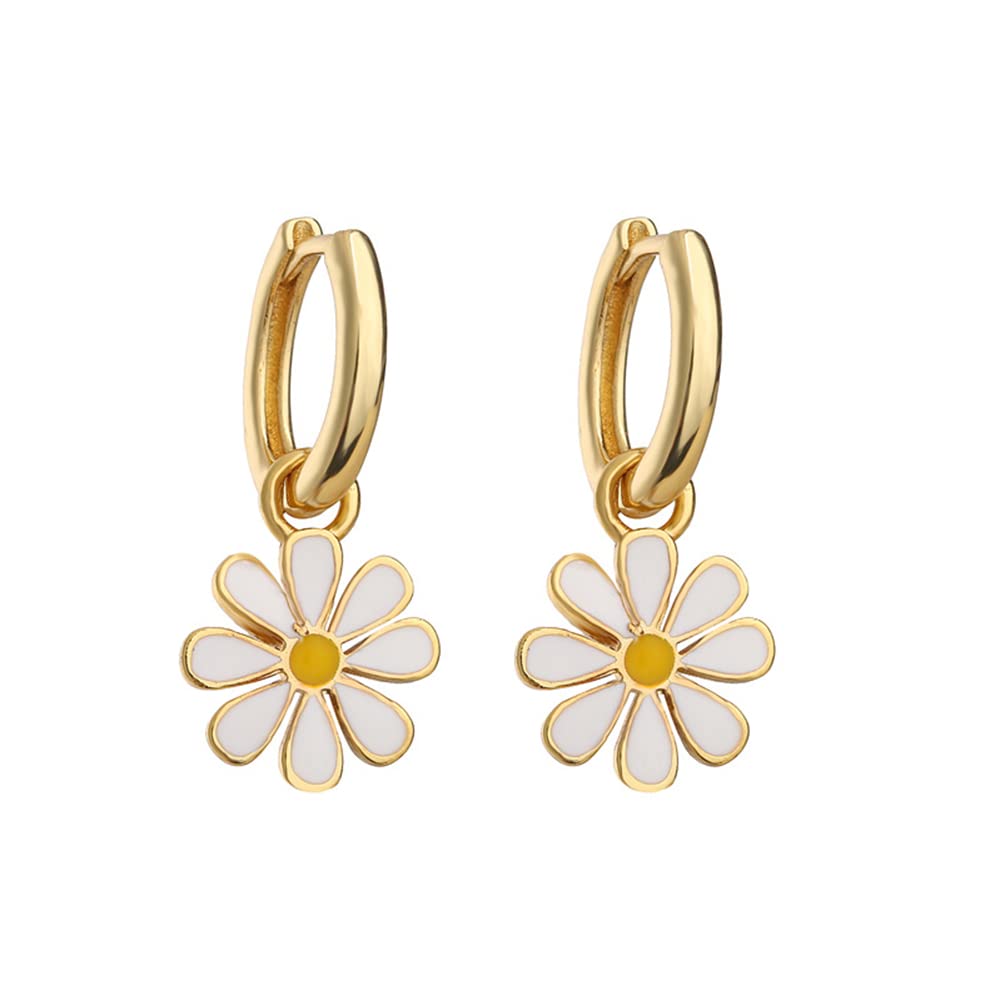Boucles d'oreilles marguerites, bijou en acier inoxydable doré