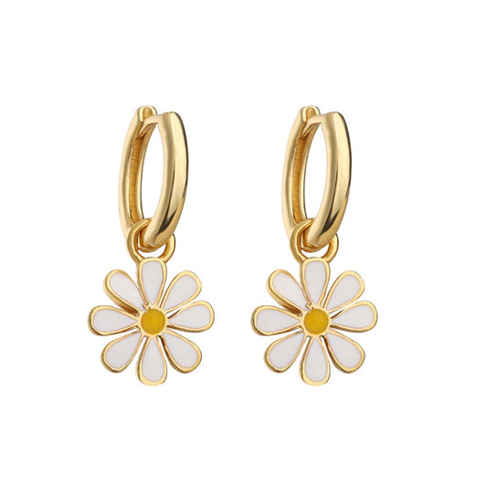 Boucles d'oreilles marguerites, bijou en acier inoxydable doré