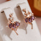 Boucles d'oreilles Ballerines, zircons mauves, bijou en alliage plaqué or 585 (14 carats) et en zircons naturels
