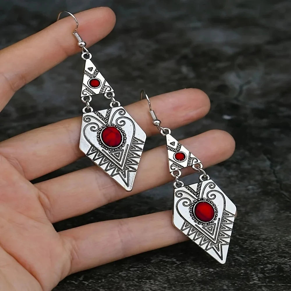 Boucles d'oreilles pendantes Jaspe rouge, bijou en plaqué argent