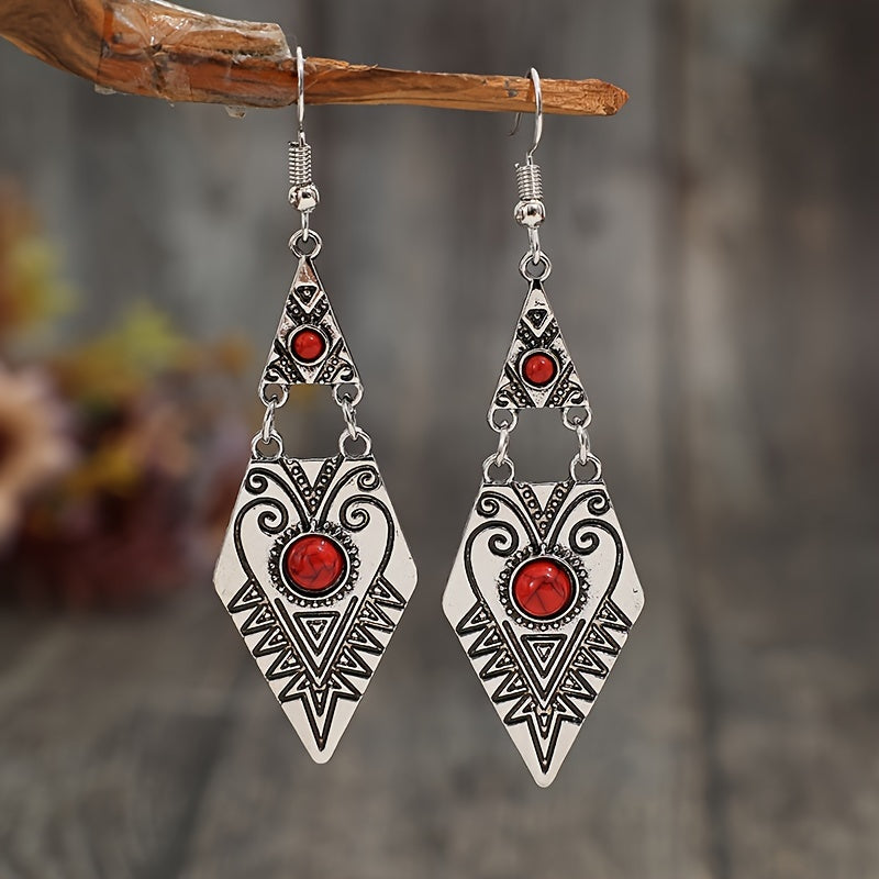 Boucles d'oreilles pendantes Jaspe rouge, bijou en plaqué argent
