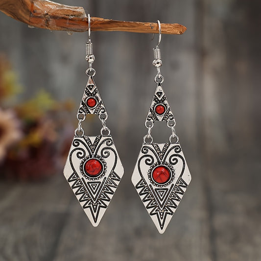 Boucles d'oreilles pendantes Jaspe rouge, bijou en plaqué argent