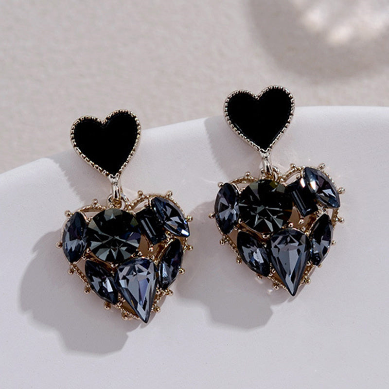 Boucles d'oreilles Coeurs Noirs, bijou en plaqué argent