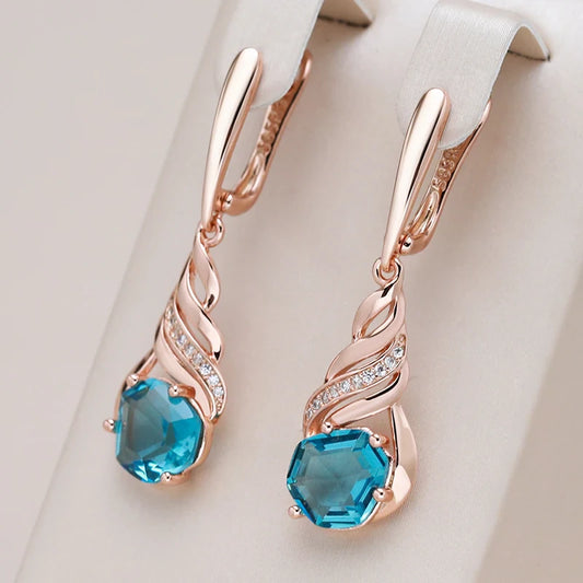 Boucles d'oreilles Cristal bleu océan, bijou plaqué or