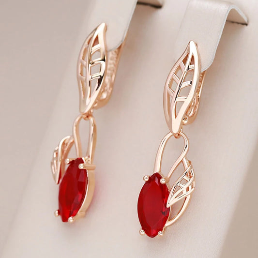 Boucles d'oreilles pendantes avec cristaux rouges, bijou en plaqué or rose