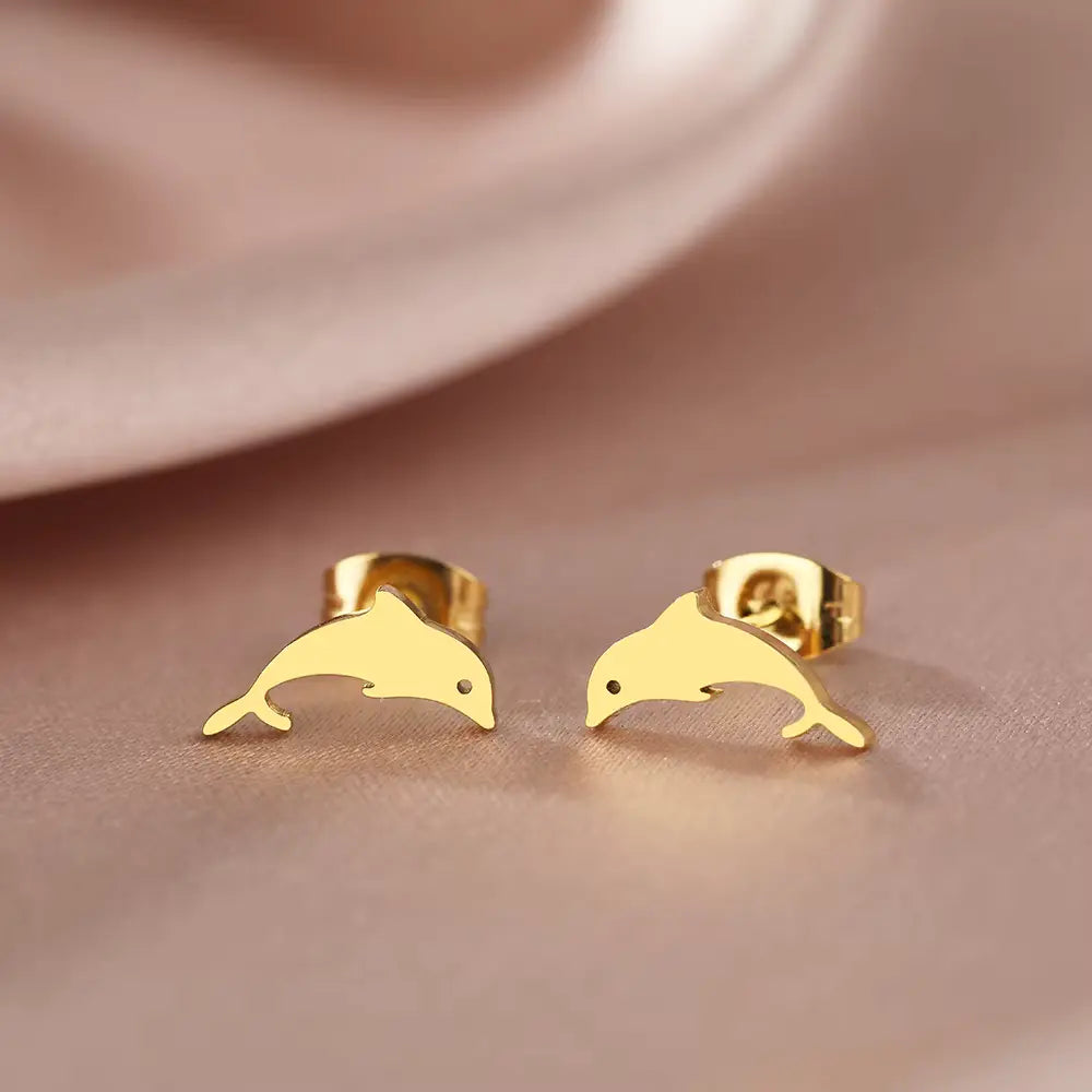 Boucles d'oreilles Petits dauphins, bijou en acier inoxydable doré