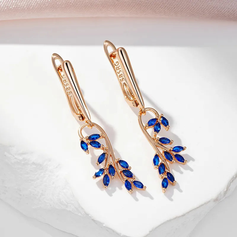 Boucles d'oreilles Fleurs bleues, bijou en plaqué or rose