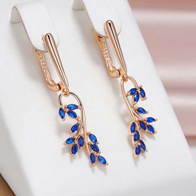 Boucles d'oreilles Fleurs bleues, bijou en plaqué or rose