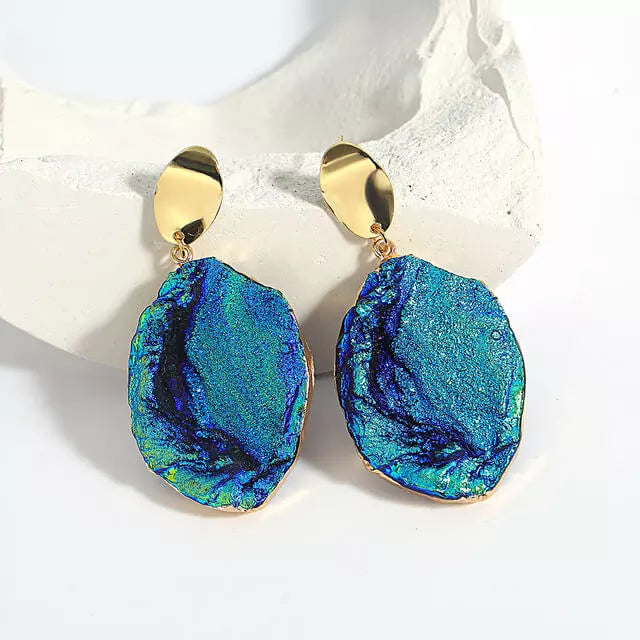 Boucles d'oreilles en pierre bleue, bijou en plaqué or et en pierre naturelle