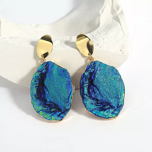 Boucles d'oreilles en pierre bleue, bijou en plaqué or et en pierre naturelle