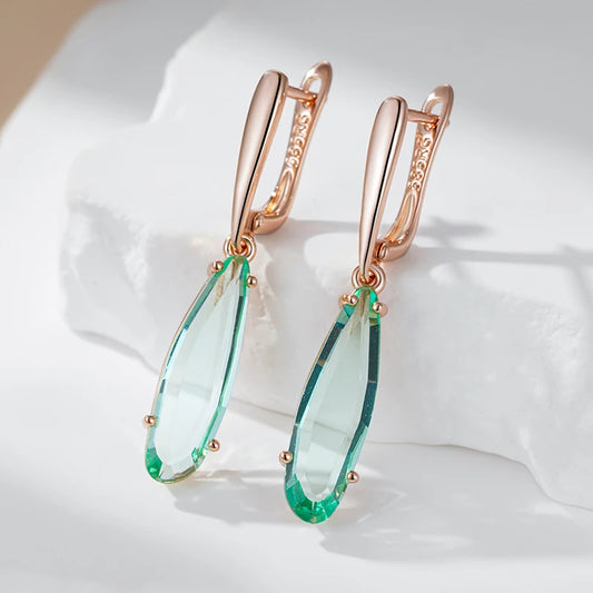 Boucles d'oreilles pierres de cristal vert clair, bijou en plaqué or rose