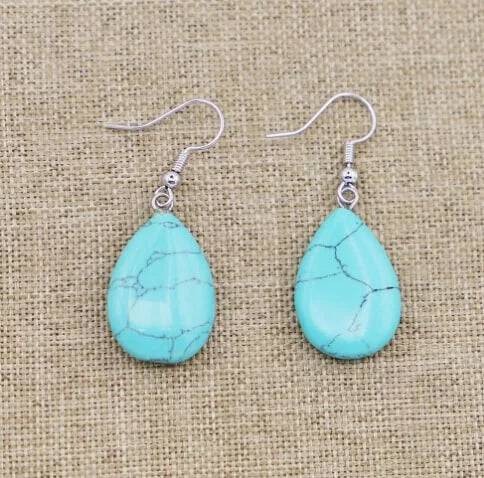 Boucles d'oreilles en forme de goutte, en pierre naturelle bleu turquoise