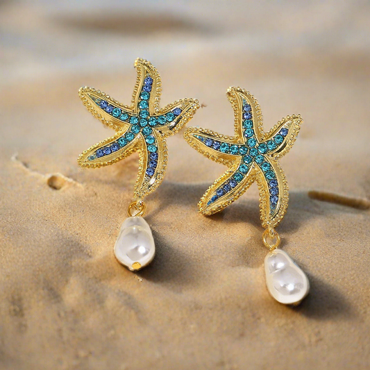Boucles d'oreilles Étoiles de mer, bijou en plaqué or et en acrylique