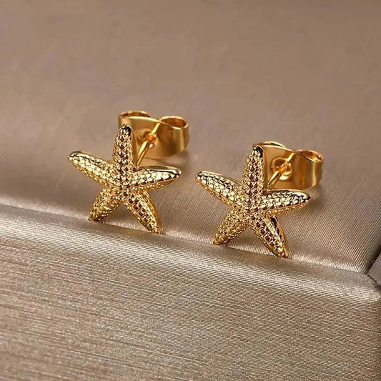 Boucles d'oreilles Etoiles de mer, bijou en acier inoxydable doré