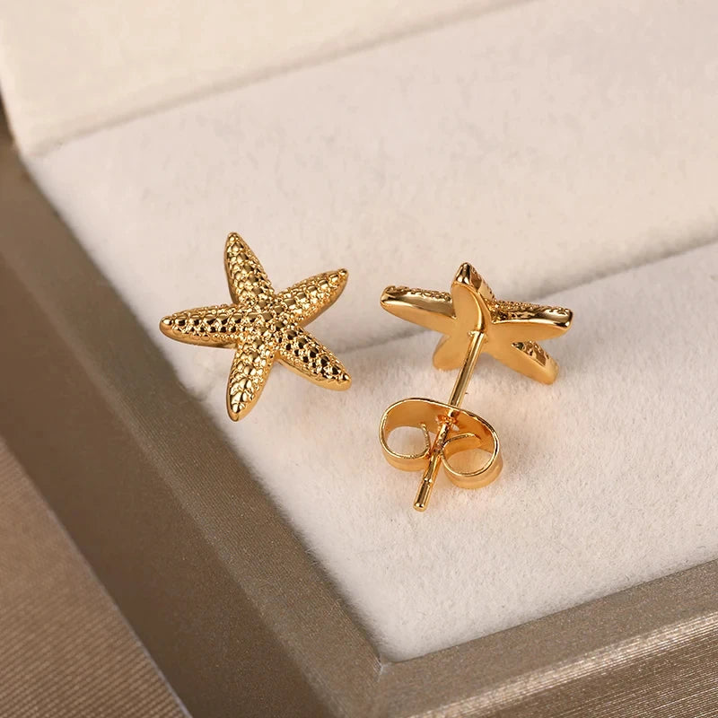 Boucles d'oreilles Etoiles de mer, bijou en acier inoxydable doré