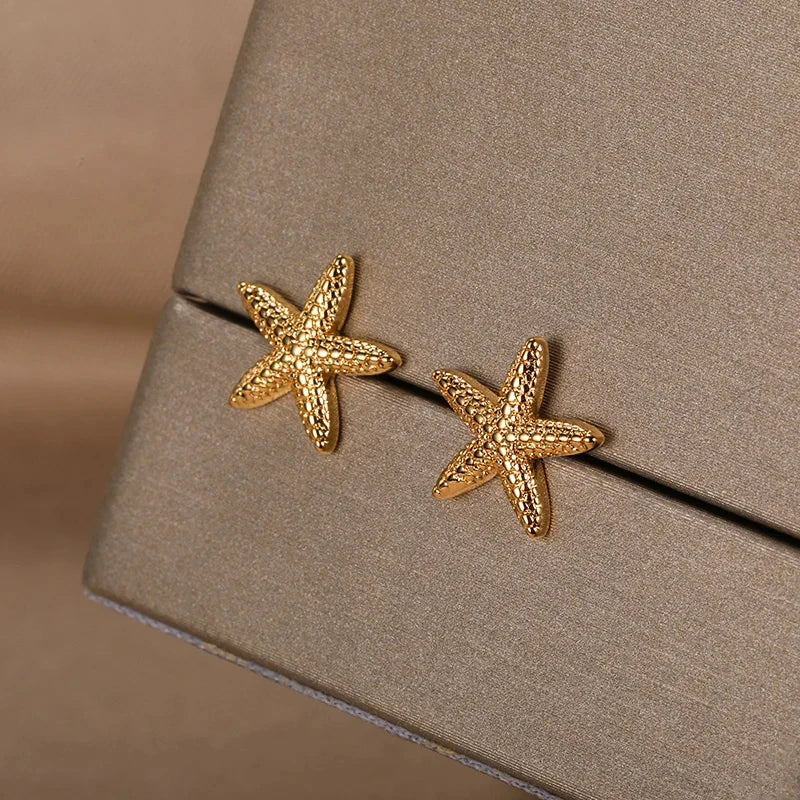 Boucles d'oreilles Etoiles de mer, bijou en acier inoxydable doré