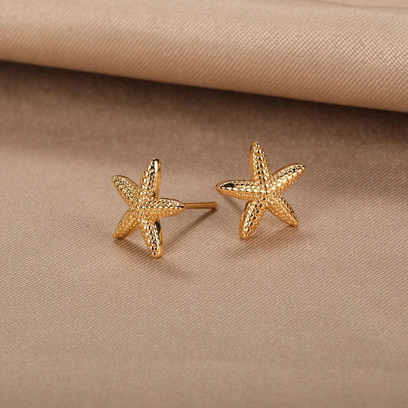 Boucles d'oreilles Etoiles de mer, bijou en acier inoxydable doré