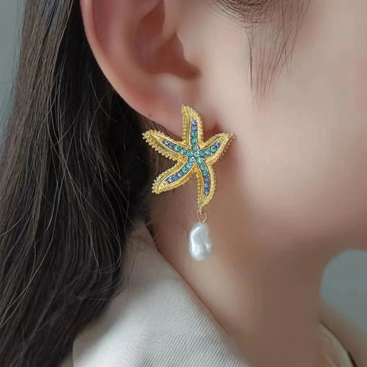 Boucles d'oreilles Étoiles de mer, bijou en plaqué or et en acrylique