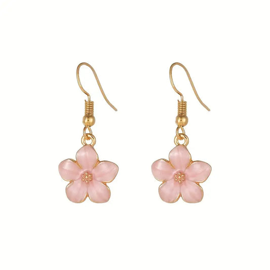 Boucles d'oreilles Fleurs de sakura roses, bijou en acier inoxydable et en émail