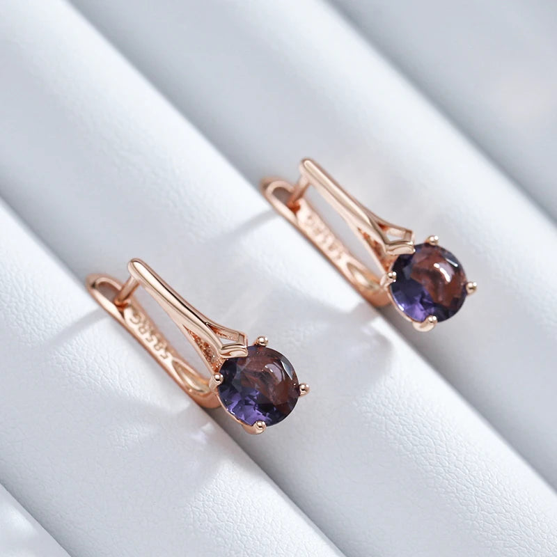 Boucles d'oreilles Zircons mauves, bijou en plaqué or rose