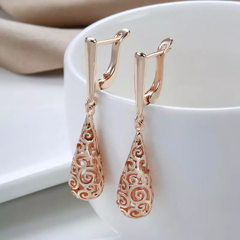 Boucles d'oreilles motif paisley, bijou en plaqué or rose